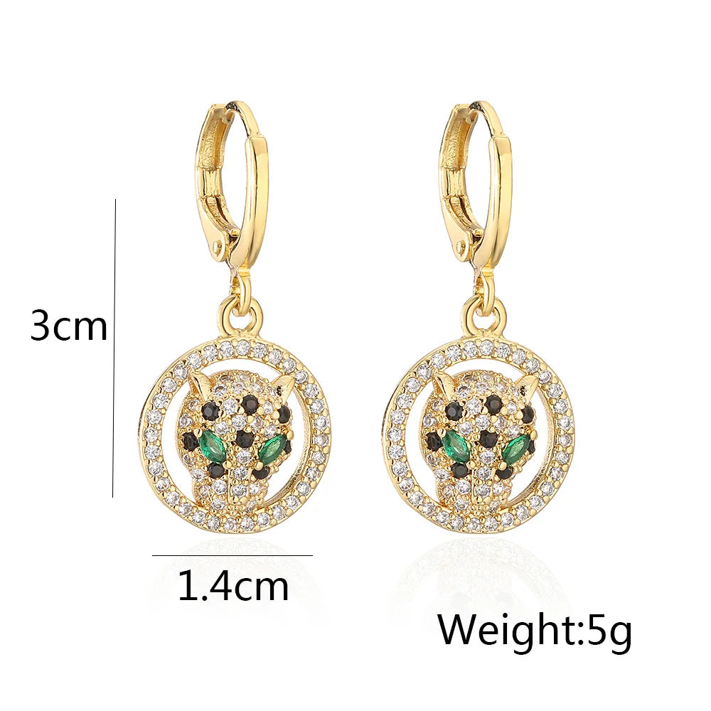 NEWBUY 2024 New Fashion Gold Color Stainless Steel Wedding Jewelry Luxury AAA CZ Zircon Leopard Earrings For Elegant Women Gift