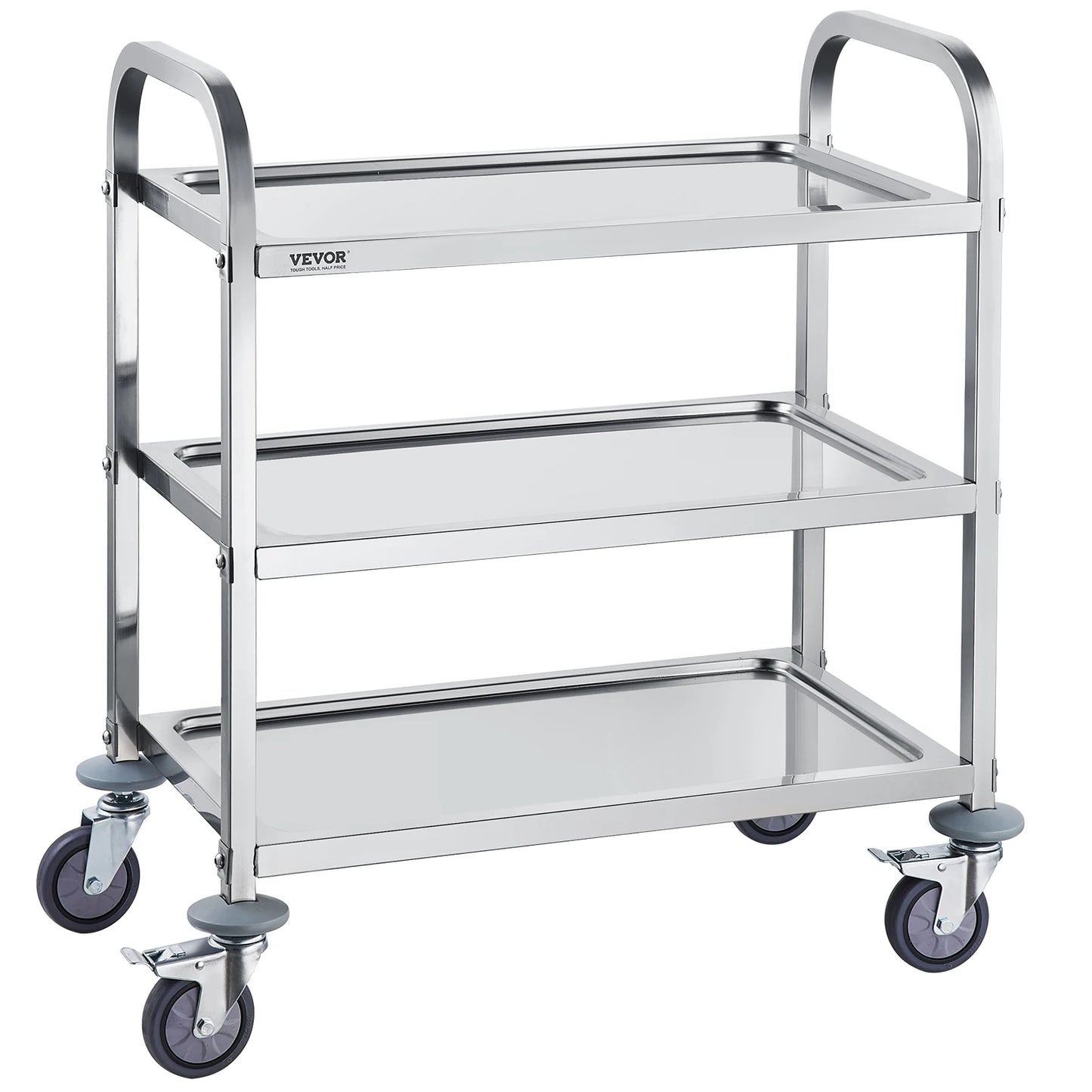 VEVOR Stainless Steel Cart 3/2/1 Layers Lab Utility Cart Medical Cart W/ Lockable Universal Wheels for Lab Clinic Kitchen Salon