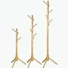 ZOBER Coat Rack Free Standing - Wooden Coat Tree W/ 6 Hooks - Coats, Purses, Hats - Adjustable Sizes, Easy Assembly - Natural