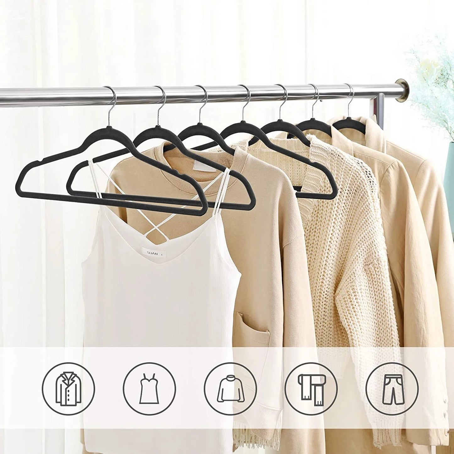 10/5PCS Gray Wrinkle Resistant Adult Plastic Coat Hanging Flocking Multi-Functional Anti-Skid Hanger 45cm Magic Hanger