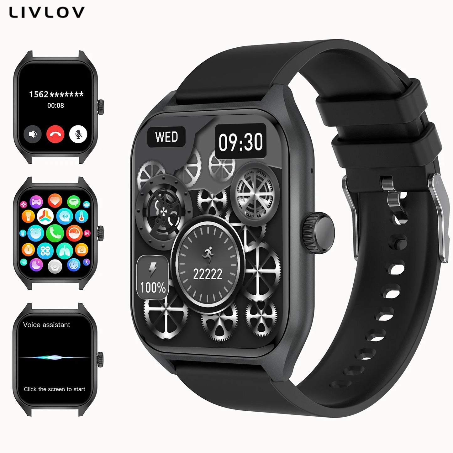 AI Voice Assistant Smart Watch for Men Women, 1.96'' HD Screen Activity Trackers with 100+Sports/ Sleep/ Heart Rate Monitor