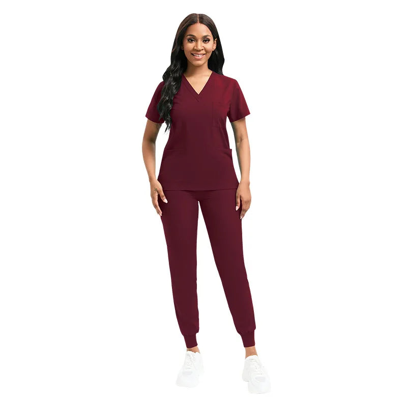 Women V-neck Short Sleeve Scrubs Surgical Nursing Uniforms Nurse Pocket Workwear Dentist Medical Uniforms Clinic Scrub Suit