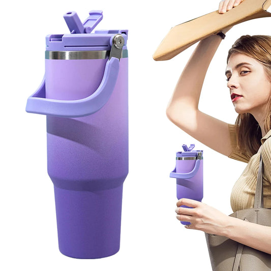 40oz Insulated Water Bottle with Flip Straw Gradient Vacuum Flask Keep Cold Hot Thermal Water Tumbler Cup for Cold Hot Beverages