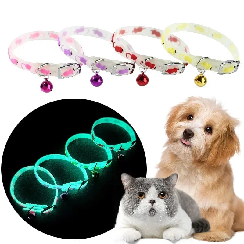 1PC Luminous Cat Necklace Glowing Small Dog Collar Anti-Loss Fluorescent Silicone Bell Collar Neck Ring Pet Cats Accessories