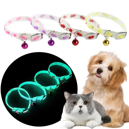 1PC Luminous Cat Necklace Glowing Small Dog Collar Anti-Loss Fluorescent Silicone Bell Collar Neck Ring Pet Cats Accessories