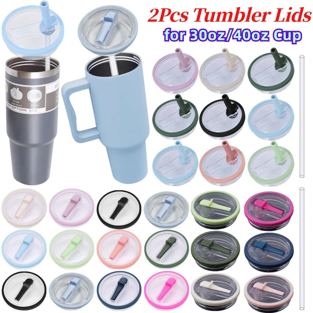 2PCS 30oz Tumbler Flip Straw Lid Replacement fit for Stanley Mugs Spill Proof Splash Resistant Tumbler Lids Straw Cup Cover