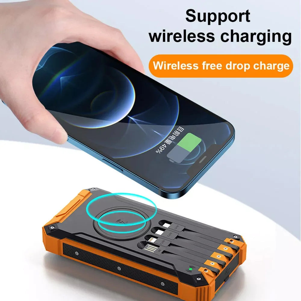 Portable 50000mAh Solar Power Bank USB Pack Battery Wireless Charger For Phone