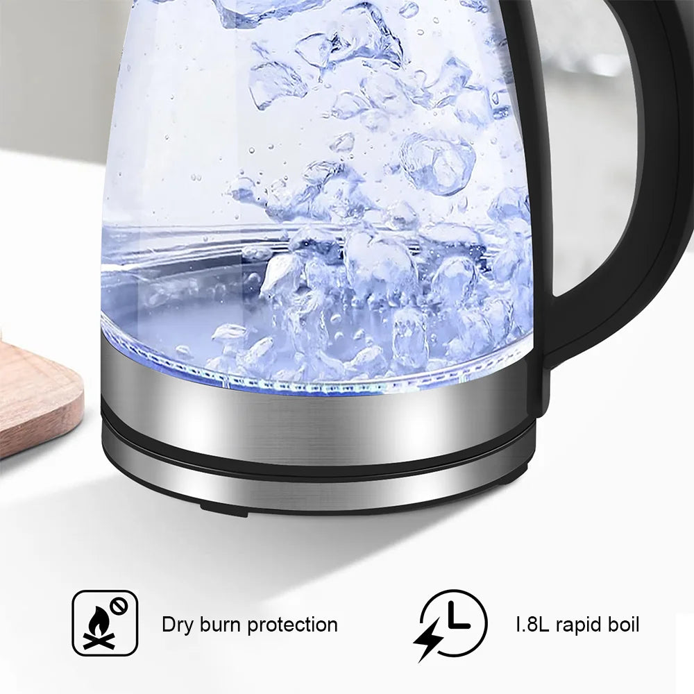 220V 1.8L Electric Kettle Glass Tea Kettle 1500-1800W Water Boiler Home Kitchen water heater,Dry Boiling Protection