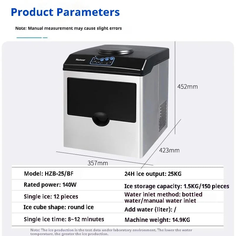 Bullet Ice Maker Electric Commercial or Homeuse Countertop Automatic Making Machine Cube Making Machine Round 25kg 1.5KG/150pcs