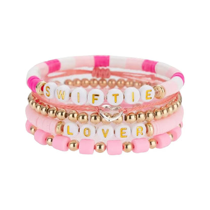 Five Piece Bracelet Set Of Men’s And Women’s Soft Clay Bracelets Fashionable Colourful Letter And Bead Print Beauty Bracelet