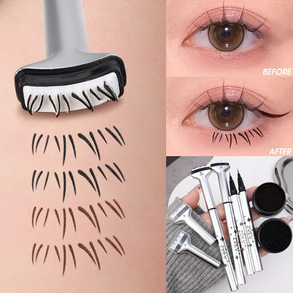 Reusable Eyelash Stamps Pen 2 in 1 Lower Eyelash Seal Tool Quick Dry Black Brown Liquid Eyeliner Pen Eyelash Simulation Makeup