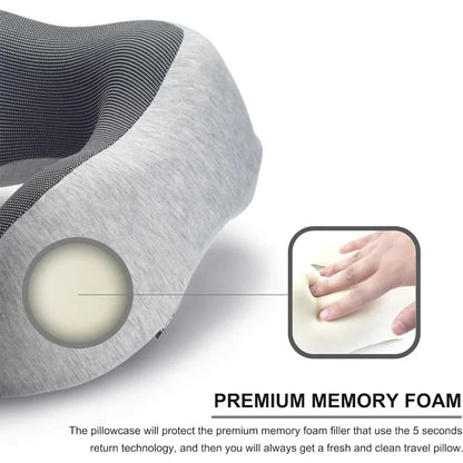 Upgraded Travel Neck Pillow for Airplane 100% Pure Memory Foam Travel Pillow for Flight Headrest Sleep Light Grey