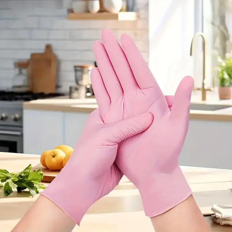 20/50/100PCS Pink Nitrile Gloves Disposable Powder & Latex Free Kitchen Gloves Women Beauty Salon Cooking Tattoo Hair Dye Gloves