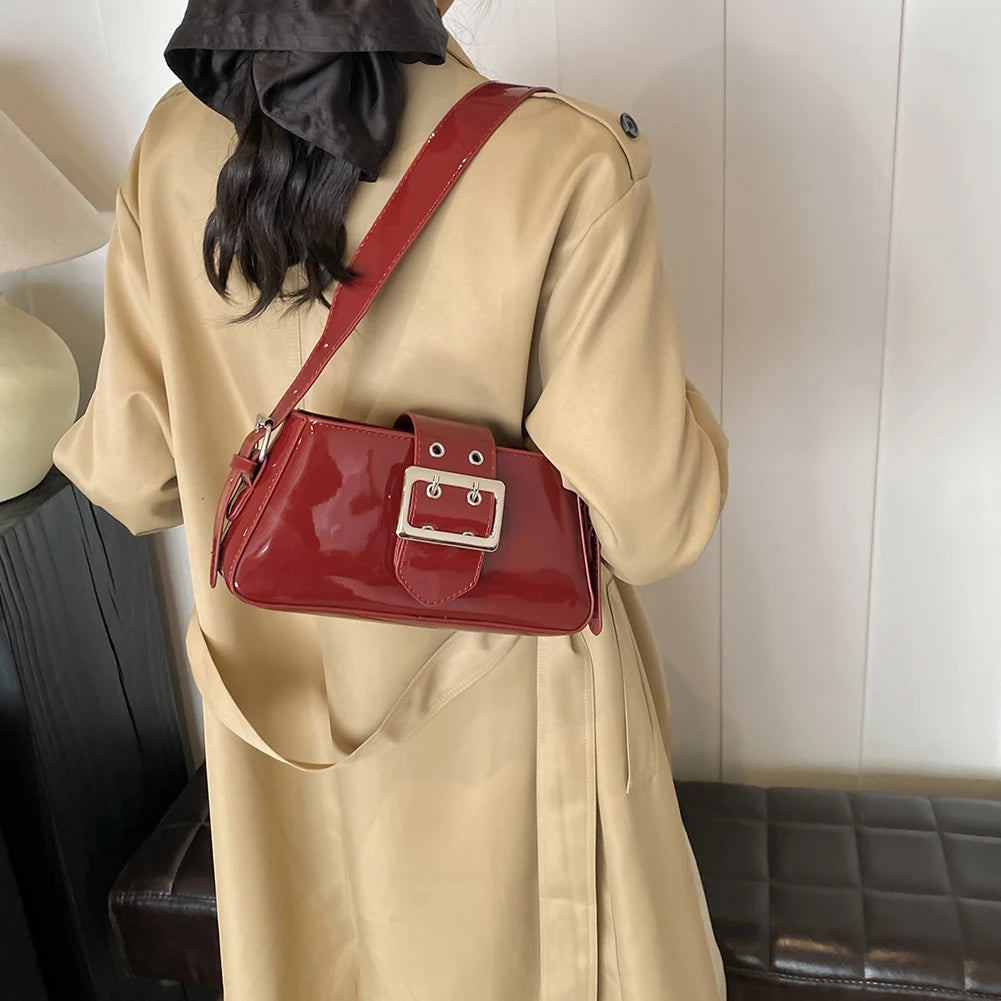 2025 Fashion Buckle Design Women Tote Handbag PU Leather Luxury Brand Shoulder Bag Vintage Solid Chic Hobo Bag Zipper Armpit Bag