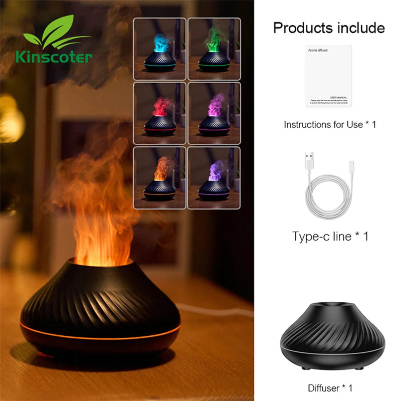 Portable Flame Air Humidifier 130ml USB Volcanic Aroma Essential Oil Diffuser with Nordic Desktop Home Style Atmosphere Light