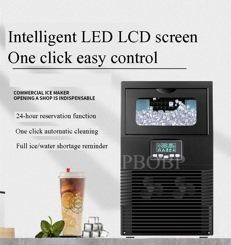 PBOBP 44lbs/24H Electric Ice Maker 11.5kg 25lbs Capacity LCD Control Panel Ice Making Machine for Shop Office EU Plug 220V