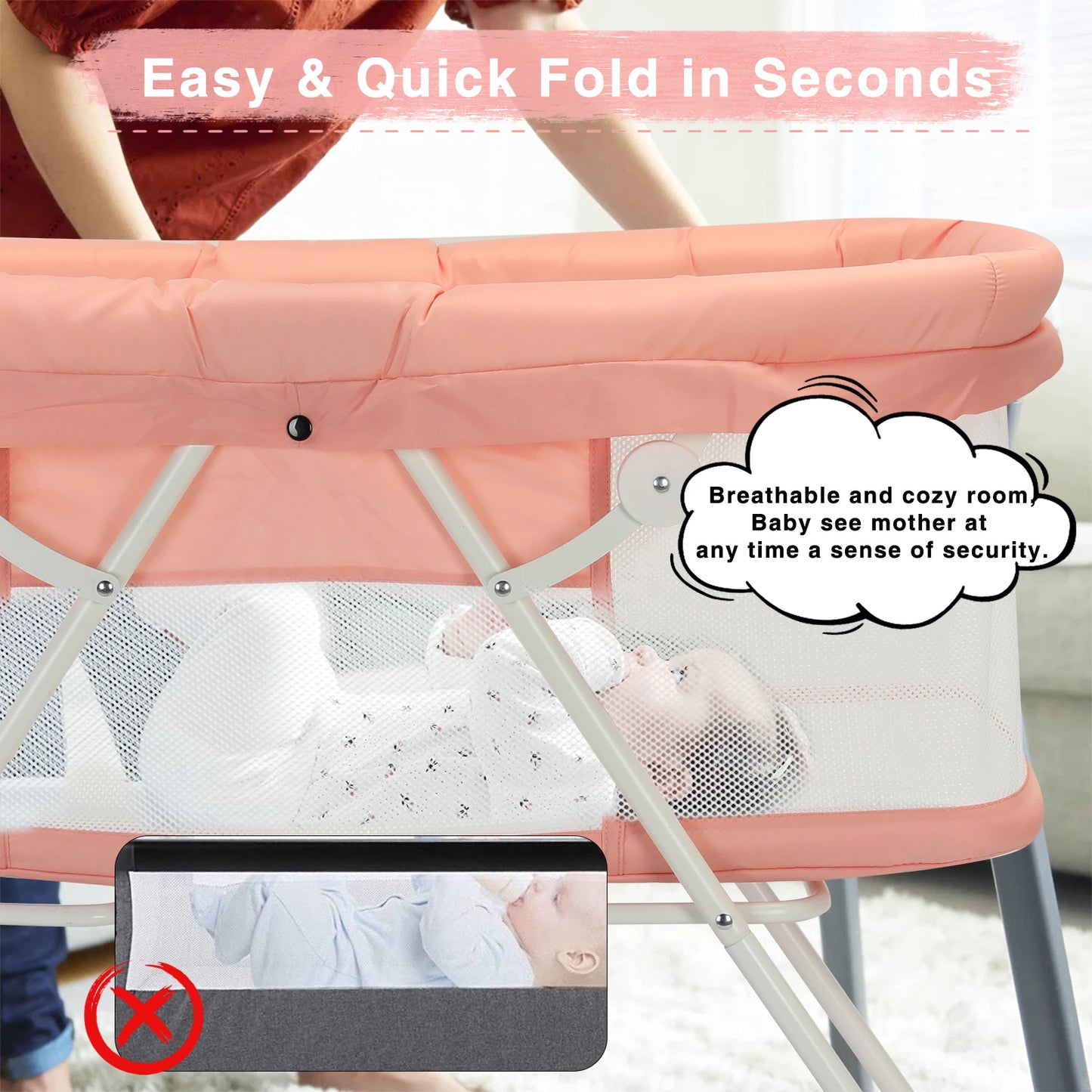 UBRAVOO Baby 2 in 1 Cribs and Cradles, Easy Folding Travel Cot with Mattress Multifunction Bedside Rocking for Newborn