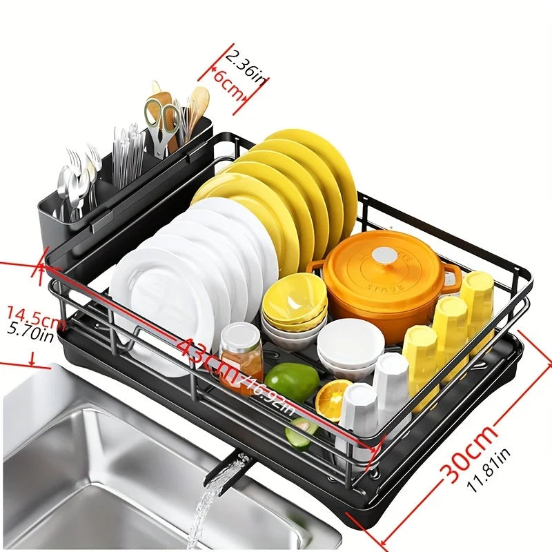 "Multi-Functional" Black Metal Kitchen Sink Organizer - Dish Drainer, Utensil Holder & Cutlery Caddy For Countertop