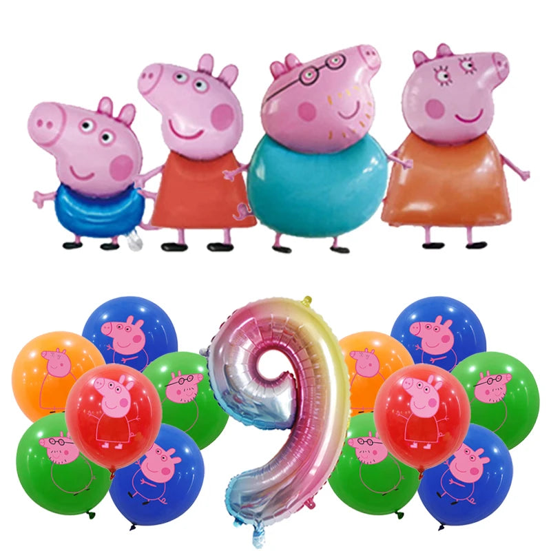 Peppa Pig Birthday Party Decoration Foil Latex Balloon For Kid Event Supplies Banner Backdrop Disposable Tableware Plate Cup