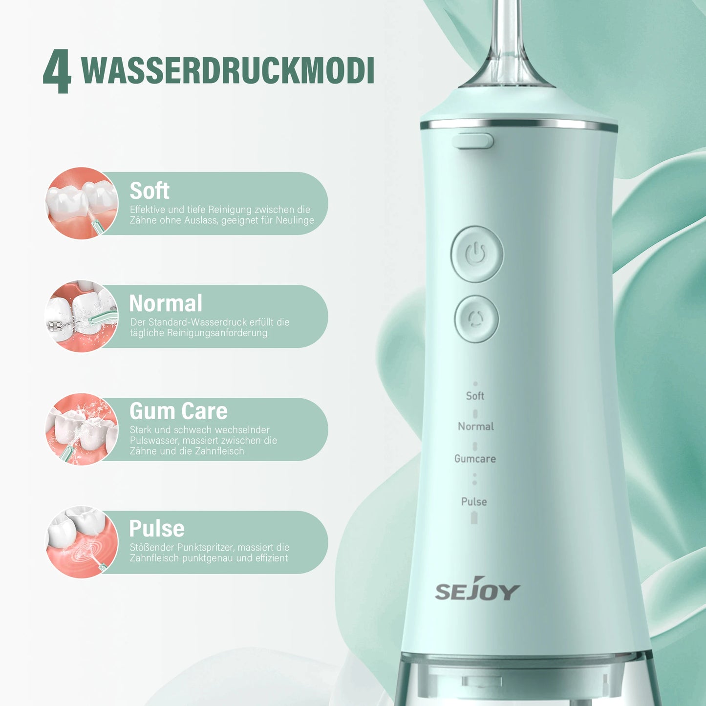 Sejoy Water Dental Flosser Portable Teeth Picks 6 Jets 4 Modes Cordless Oral Irrigator Rechargeable IPX7 Teeth Cleaner