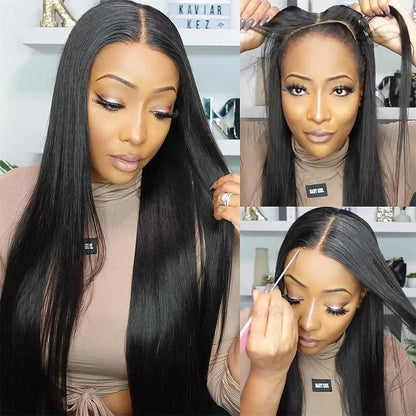 Wear And Go Bone Straight Glueless Wig 4x4 Human Hair Ready To Wear Peruvian Lace Front Closure Wigs For Women Preplucked