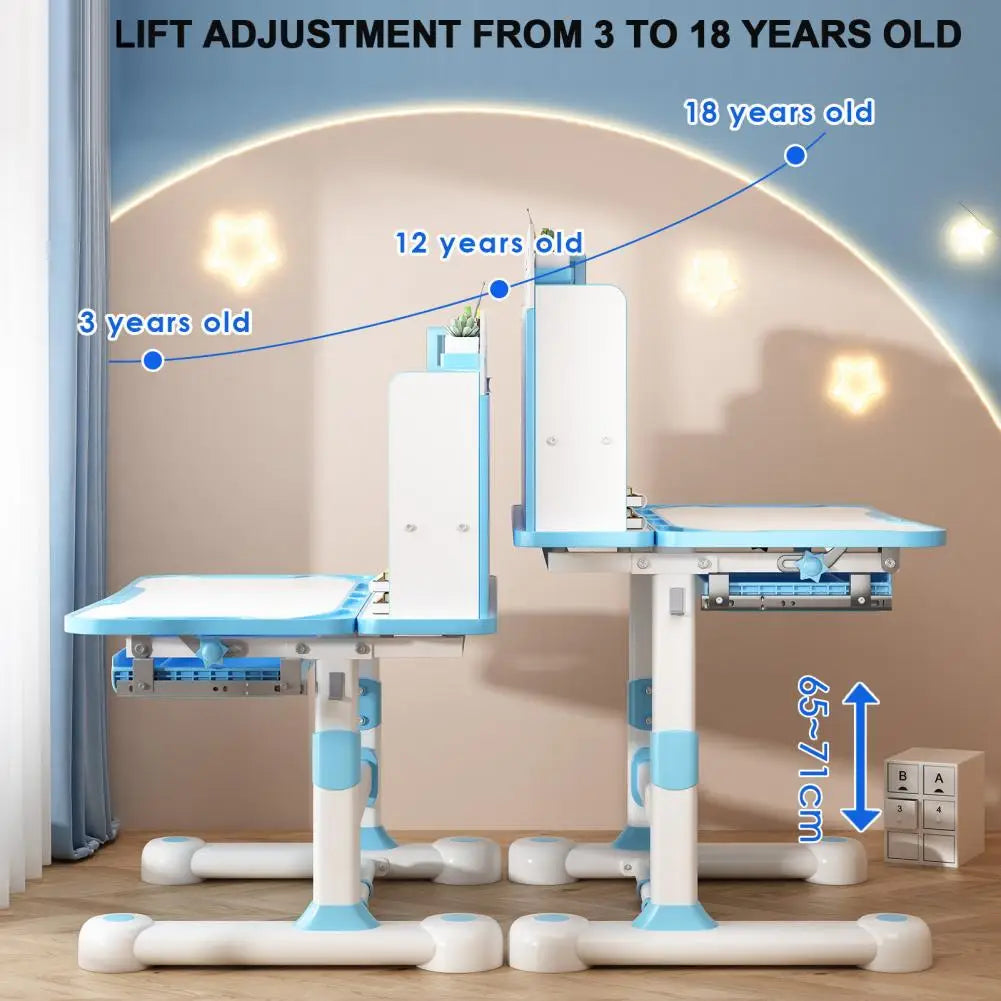 2Pcs/Set Children's Study Desk Chair Set, Height Adjustable Children School Table Chair, Ergonomic Desk Chair with Book Stand