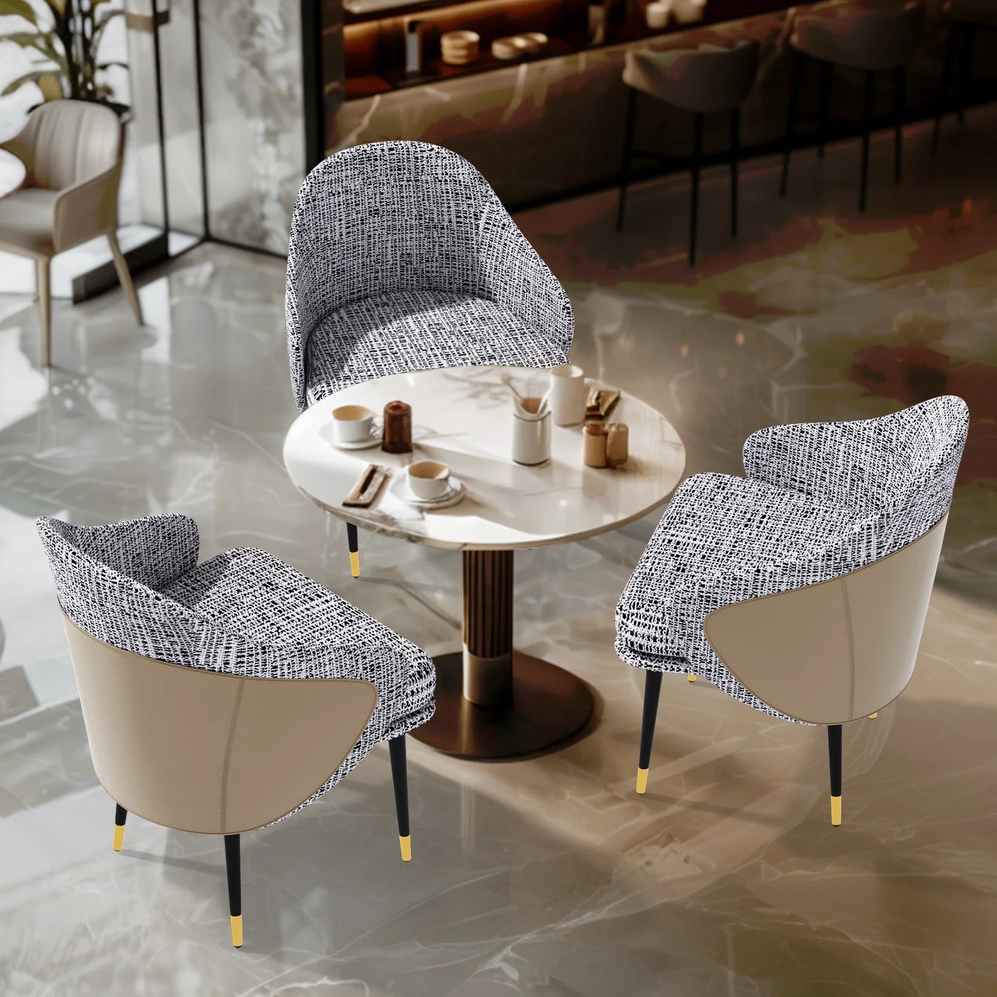 Set Of 2 Modern Upholstered Dining Chairs High-density Sponge Foam Elegant Kitchen Restaurant Chair