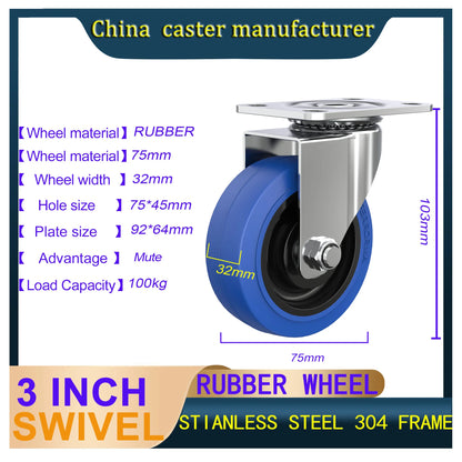 3"  Industrial caster Factory price medium duty stainless steel elastic rubber caster wheels