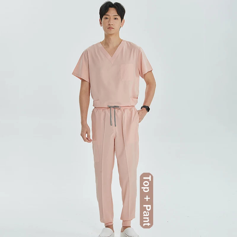 Unisex Medical Uniforms V-neck Top Jogger Pants Scrub Set Stretch Surgical Workwear Dentist Vet Nursing Suit Doctor Outfit S21