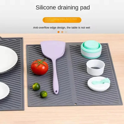 WCIC S/M/L Silicone Draining Board Mat Dish Drying Pad Folding Heat Resistant Rectangle Eco-Friendly Drainer for Kitchen Pot Cup