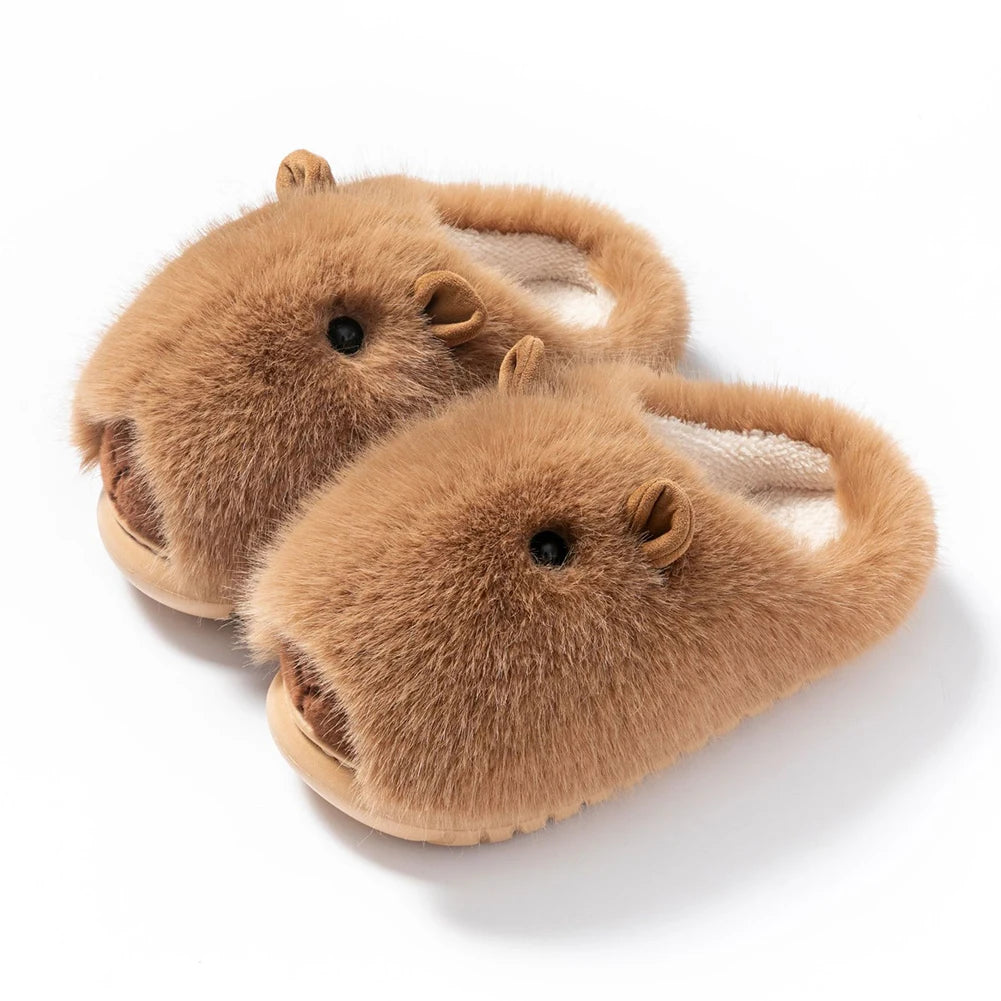 Plush Capybara Winter Slippers Shoes Women Men House Shoes Comfortable Furry Fluffy Slippers Indoor Lady Flat Sandals Slides