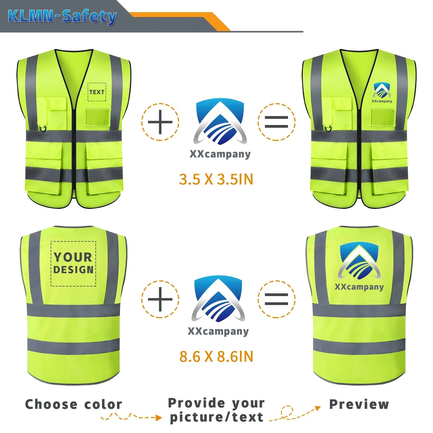 S-5XL Custom LOGO Safety Vest Reflective Vest with Pockets and Zipper High Visibility Construction Vest Workwear