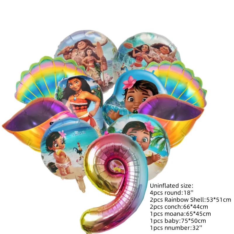 Ocean Adventure Moana Cartoon Balloons Set Baby Shower First 5th Birthday Party Decoration Supplies Shell Conch Globos