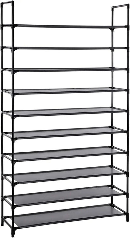 SONGMICS 10-Tier Shoe Rack, Shoe Stand, Space-Saving Shoe Storage, 29 x 100 x 175 cm, Metal Frame, Non-Woven Fabric Shelves