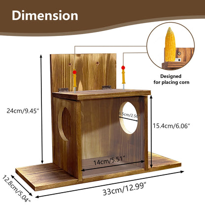 Wood Squirrel Feeder Box for Backyard Garden, Durable Wall Hanging House, Carbonized Wood, Chinchilla Feeder Box