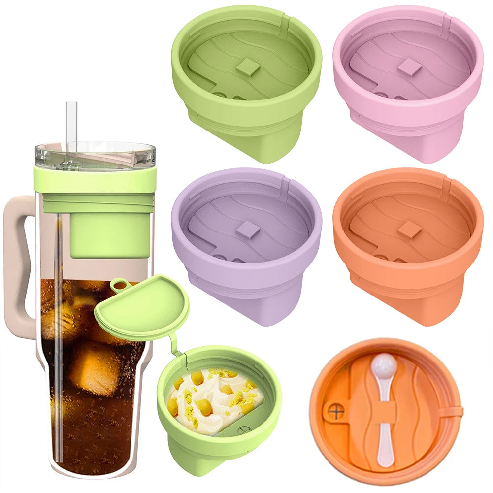 Silicone Freezer Storage Container with Lid & Spoon Snack Bowl Reusable Ice Cream Tray for Stanley 40oz Tumbler with Handle