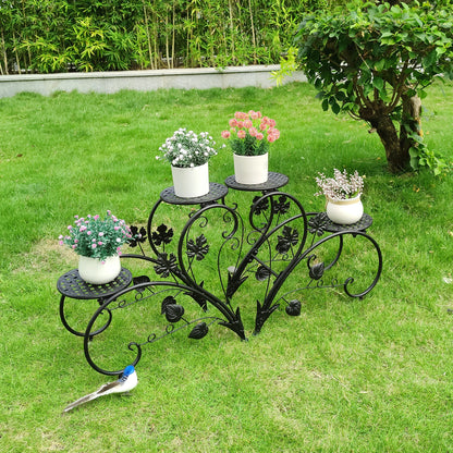 2PCS Rustproof Metal Plant Stand 4 Potted Flower Display Rack Shelf for Garden Balcony Office White and Black