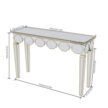 48'' Console Table Rectangular Silver Mirrored Entryway Table with Gold Rim Decor