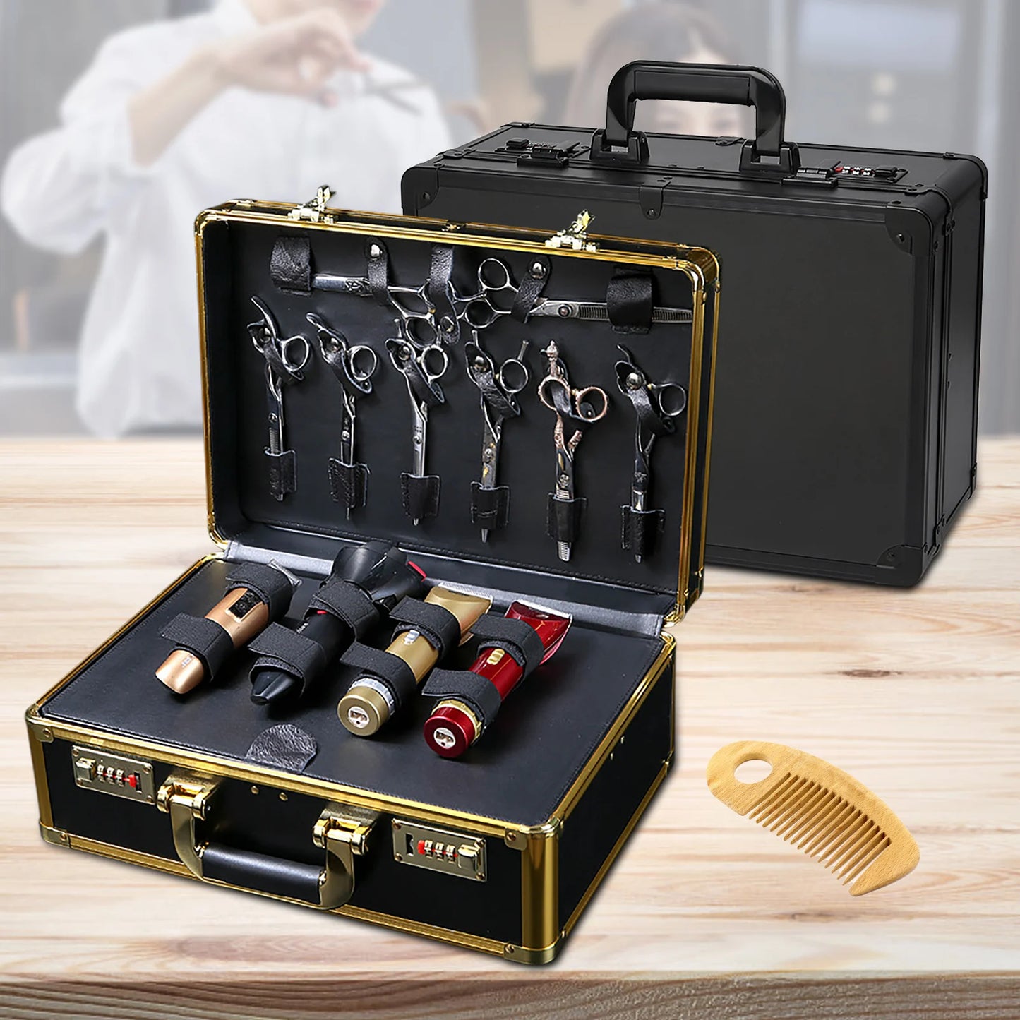 Large Hairdresser Case Gold Salon Beauty Barber Tool Kits Travel Carry Toolbox