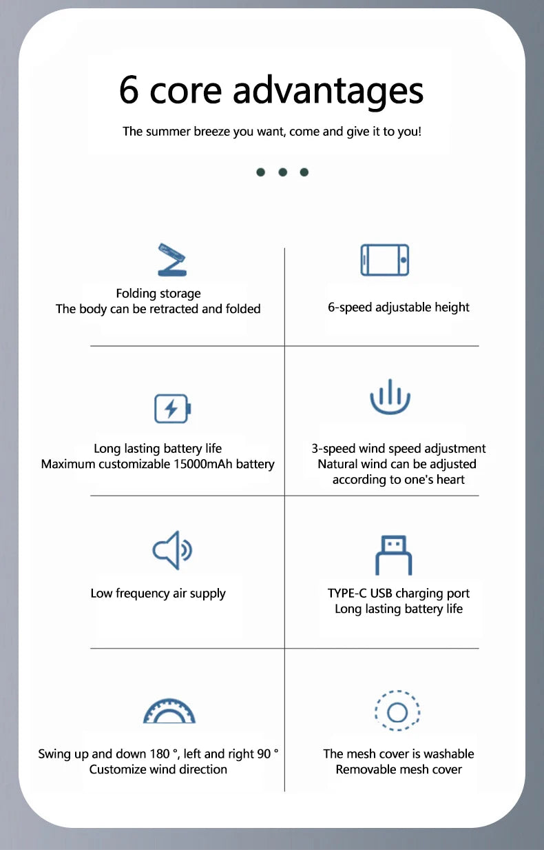 Portable Folding Fan 6000mAh USB Remote Control Air Cooler Silent Rechargeable Wireless Floor Standing Fan For Outdoor Home