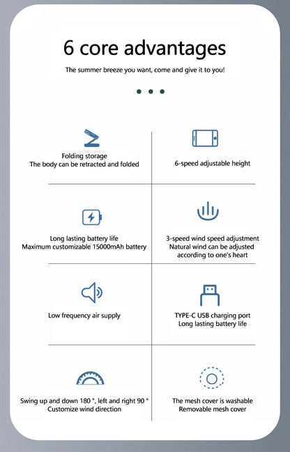 Portable Folding Fan 6000mAh USB Remote Control Air Cooler Silent Rechargeable Wireless Floor Standing Fan For Outdoor Home