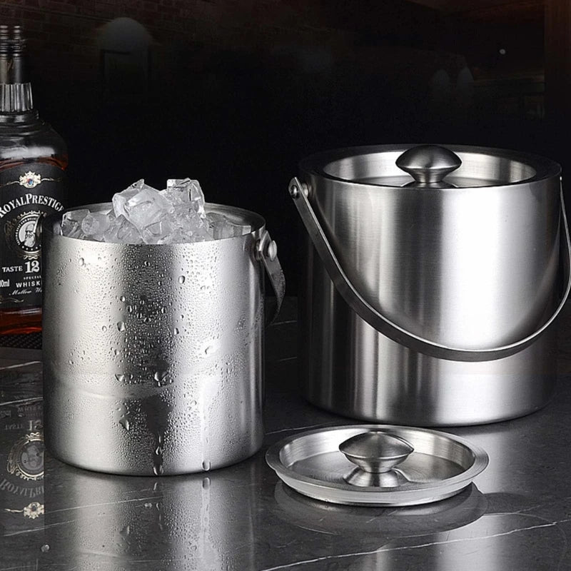 304 3L Stainless Steel Ice Bucket Portable Double Wall Insulated with Lid Hotel Wine Champagne Beverage Beer Tools