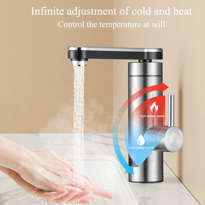 Electric Instant Heater Tap 3300W High Efficiency LED Digital Temperature Display Stainless Steel IPX4 360 Degrees Swivel Single