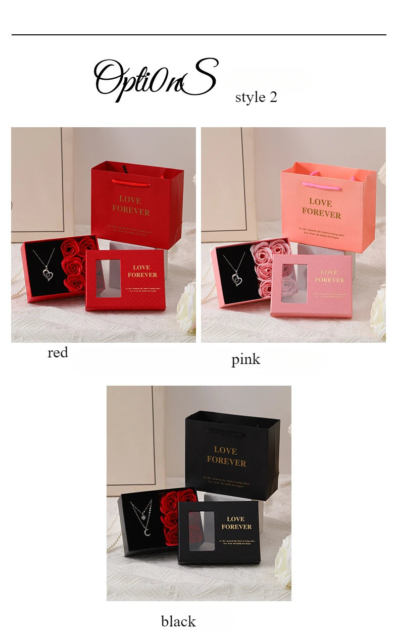 Window Opening Jewelry Box Romantic 6 Rose Pendants Ring Bracelet Valentine's Day Eternal Flower Jewelry Gift Packaging Box Bag