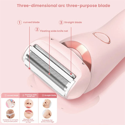 2-In-1 Electric Shaver Female Trimmer Replaceable Cutter Head Ip7 Waterproof Wet And Dry For Legs Underarms Face