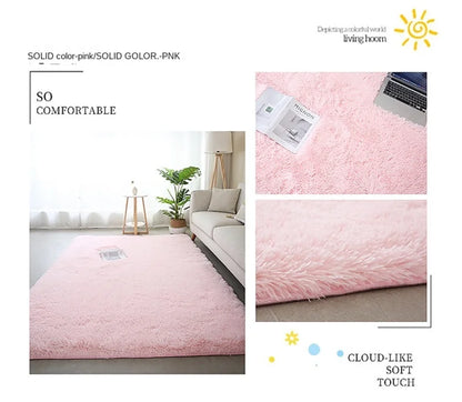 VIKAMA Pink long haired carpet, modern minimalist solid color yoga mat, washable rectangular living room, bedroom bed blanket