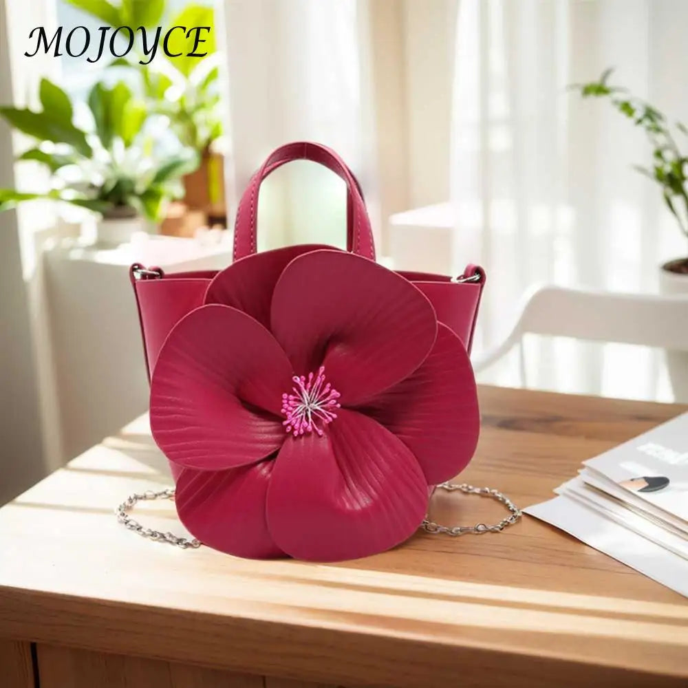 Premium PU Leather Flower Clutch Purse with Detachable Chain Elegant Bucket Bag for Weddings and Parties