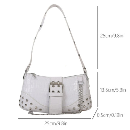 Women Fashion Shoulder Bag Gothic Ladies Bag Cool Style Trendy Rock Girls Handbag Y2K Rivet Chain for Travel Vacation Daily