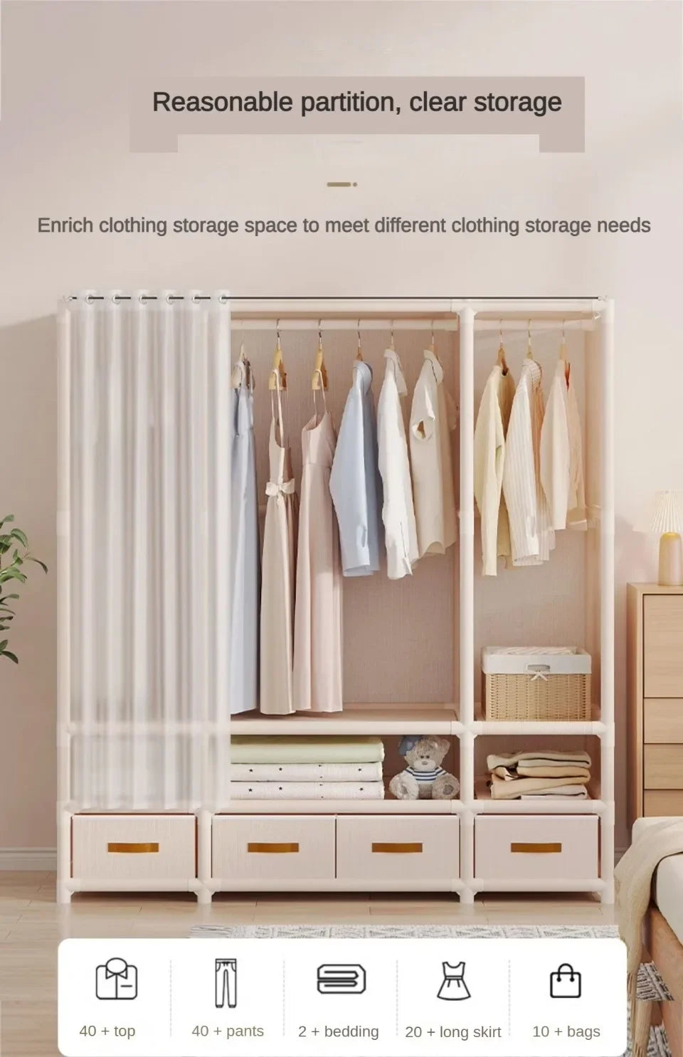 Simple Floor-Standing Wardrobes Home Large Capacity Durable Clothes Cabinet Dustproof And Economical Wardrobe Bedroom Furniture