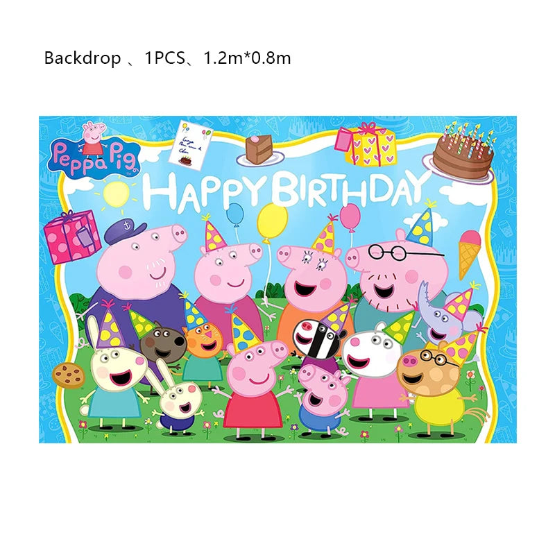 Peppa Pig Birthday Party Decoration Foil Latex Balloon For Kid Event Supplies Banner Backdrop Disposable Tableware Plate Cup